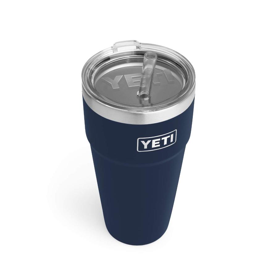 YETI Rambler 26オンス ストローカップ ストロー蓋付き 真空断熱 ステンレス製、ネイビー | YETI