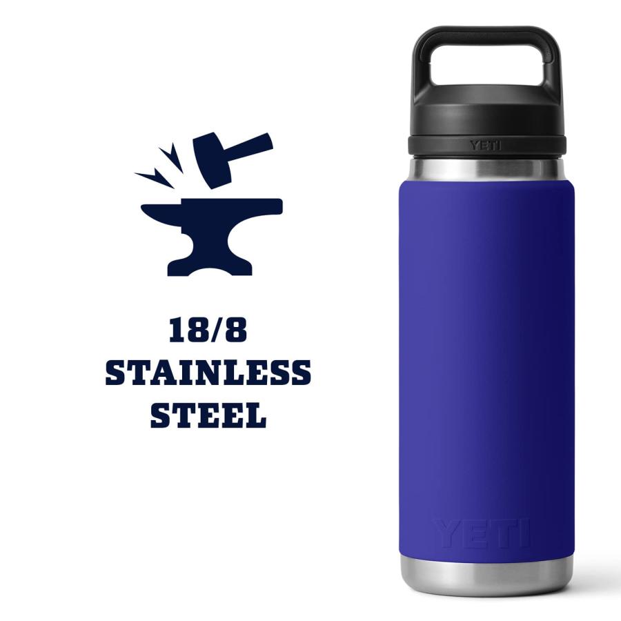 YETI Rambler 26オンス ボトル キャップ付き 真空断熱 ステンレス製、オフショアブルー | YETI | 05