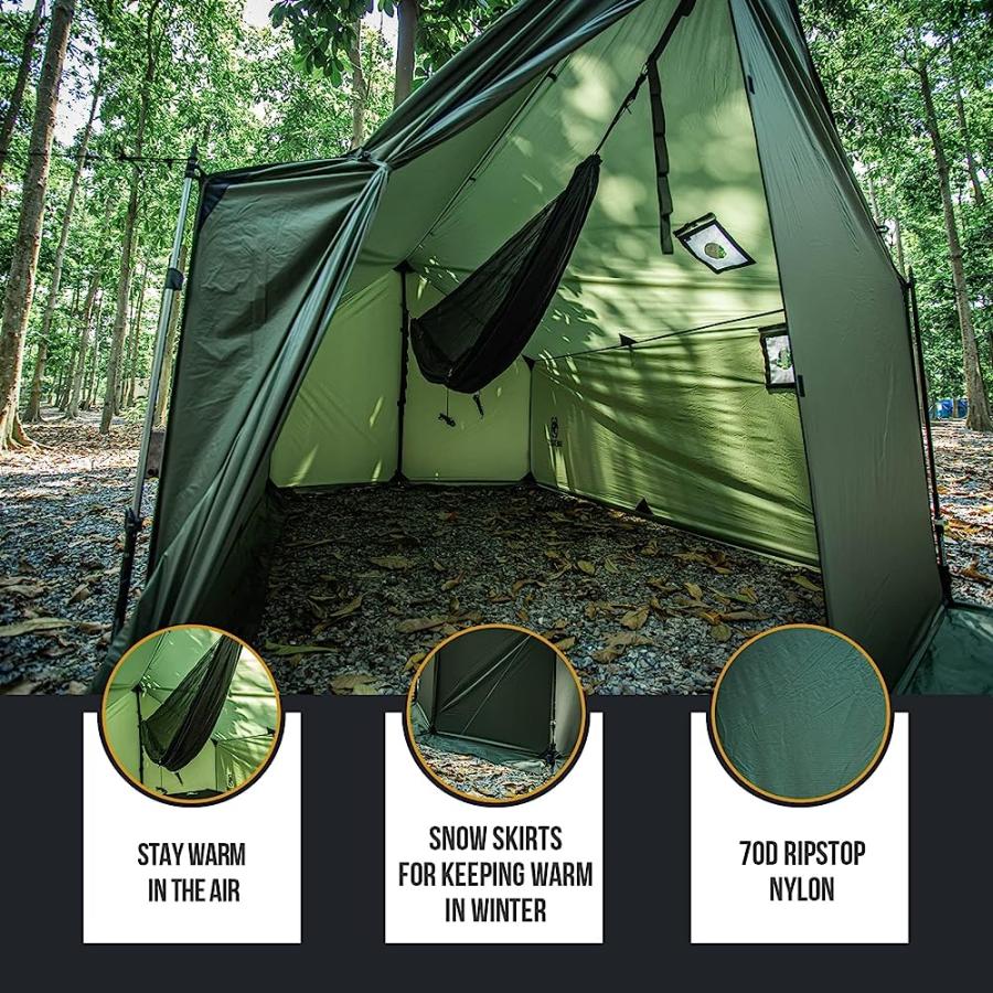 ONETIGRIS TEGIMEN HAMMOCK HOT TENT WITH STOVE JACK, SPACIOUS VERSATILE WALL TENT WITH SNOW SKIRT, 3000MM WATERPROOF WITH ZIPPERED TENT BAG (RANGE |  | 02