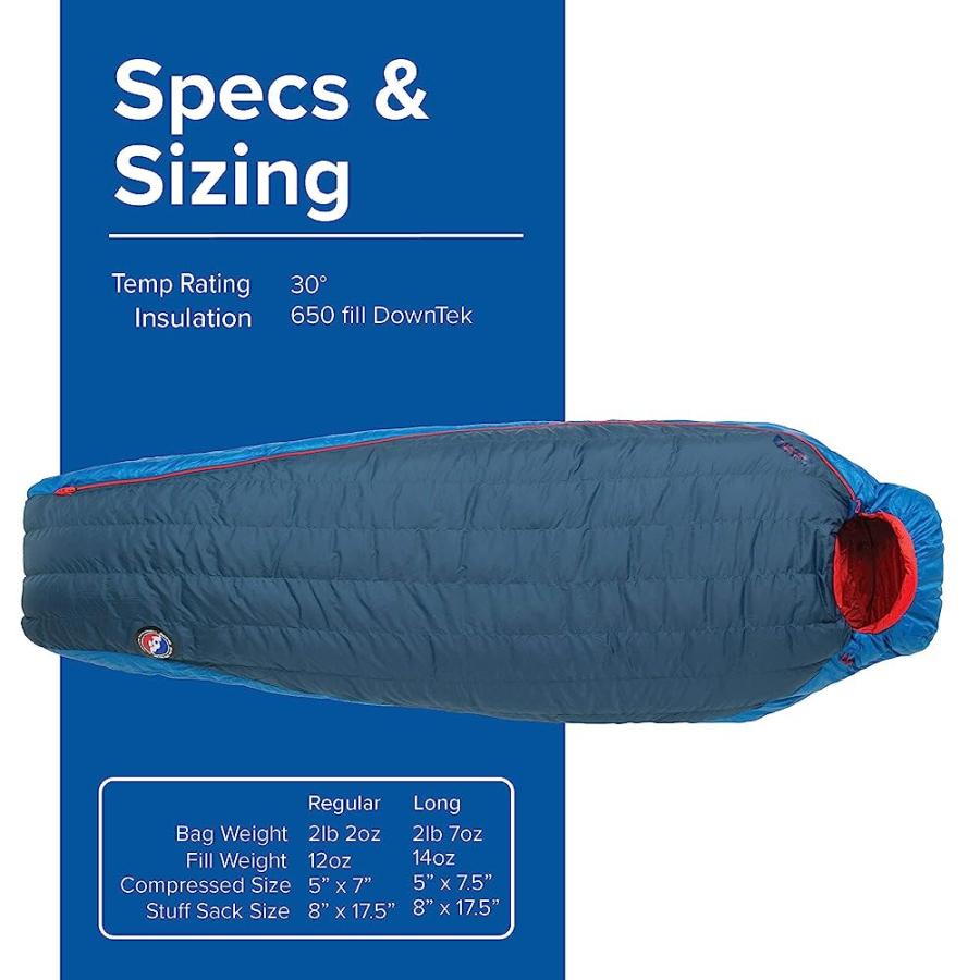 BIG AGNES ANVIL HORN (650 DOWNTEK) SLEEPING BAG, 30 DEGREE, LONG, LEFT ZIP | BIG AGNES | 03