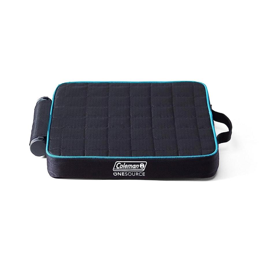 COLEMAN ONESOURCE OUTDOOR HEATED CAMPING CHAIR PAD BLEACHER SEAT WITH RECHARGEABLE BATTERY USB CHARGING PORT, BLACK/CARIBBEAN BLUE | Coleman