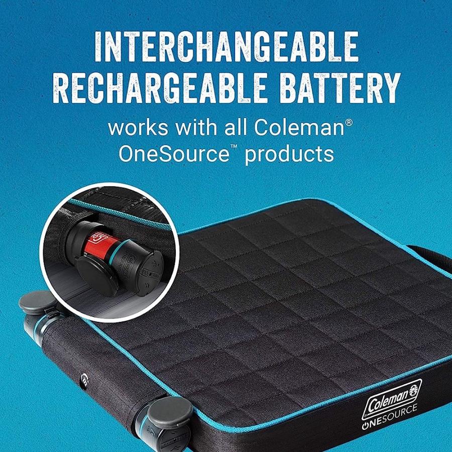 COLEMAN ONESOURCE OUTDOOR HEATED CAMPING CHAIR PAD BLEACHER SEAT WITH RECHARGEABLE BATTERY USB CHARGING PORT, BLACK/CARIBBEAN BLUE | Coleman | 01