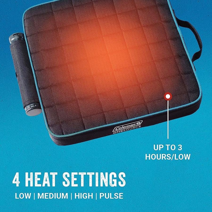 COLEMAN ONESOURCE OUTDOOR HEATED CAMPING CHAIR PAD BLEACHER SEAT WITH RECHARGEABLE BATTERY USB CHARGING PORT, BLACK/CARIBBEAN BLUE | Coleman | 02