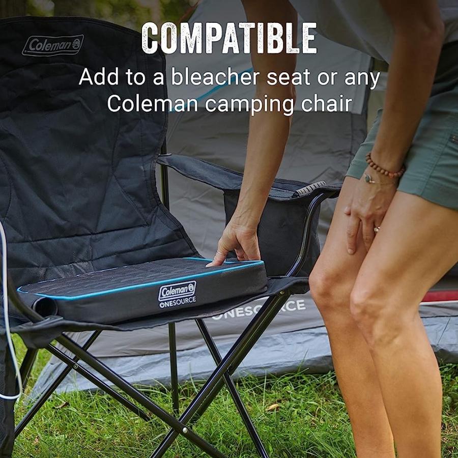 COLEMAN ONESOURCE OUTDOOR HEATED CAMPING CHAIR PAD BLEACHER SEAT WITH RECHARGEABLE BATTERY USB CHARGING PORT, BLACK/CARIBBEAN BLUE｜usdirectmax｜05