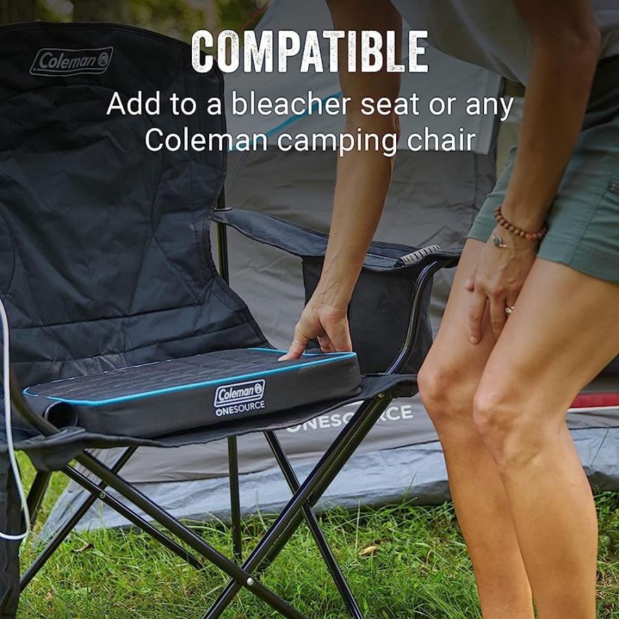 COLEMAN ONESOURCE OUTDOOR HEATED CAMPING CHAIR PAD BLEACHER SEAT WITH RECHARGEABLE BATTERY USB CHARGING PORT, BLACK/CARIBBEAN BLUE | Coleman | 04