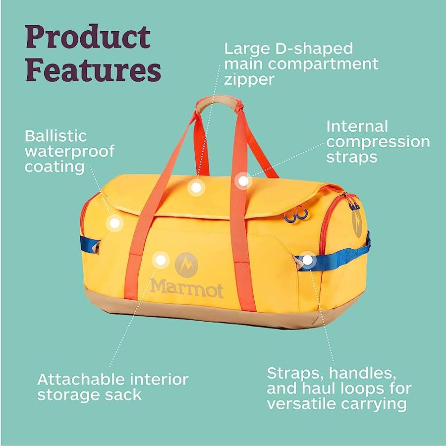 MARMOT UNISEX LONG HAULER TRAVEL DUFFEL BAG | DURABLE, WEATHER- RESISTANT | 4575CI (75 LITER), SOLAR/SHETLAND, LARGE | Marmot | 03