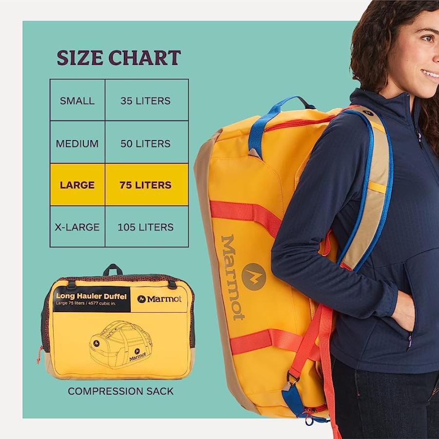 MARMOT UNISEX LONG HAULER TRAVEL DUFFEL BAG | DURABLE, WEATHER- RESISTANT | 4575CI (75 LITER), SOLAR/SHETLAND, LARGE | Marmot | 05