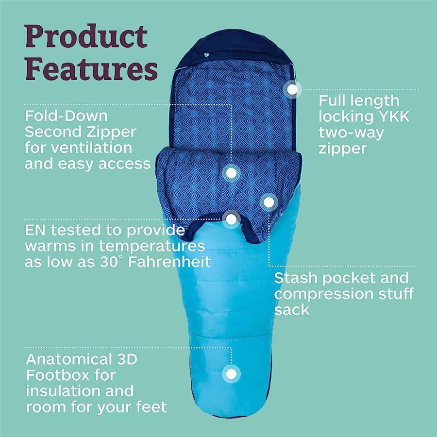 MARMOT WOMEN’S TRESTLES 15° SLEEPING BAG | INSULATED, WATER-RESISTANT, LONG, LEFT-ZIP, FRENCH BLUE/HARBOR BLUE | Marmot | 03