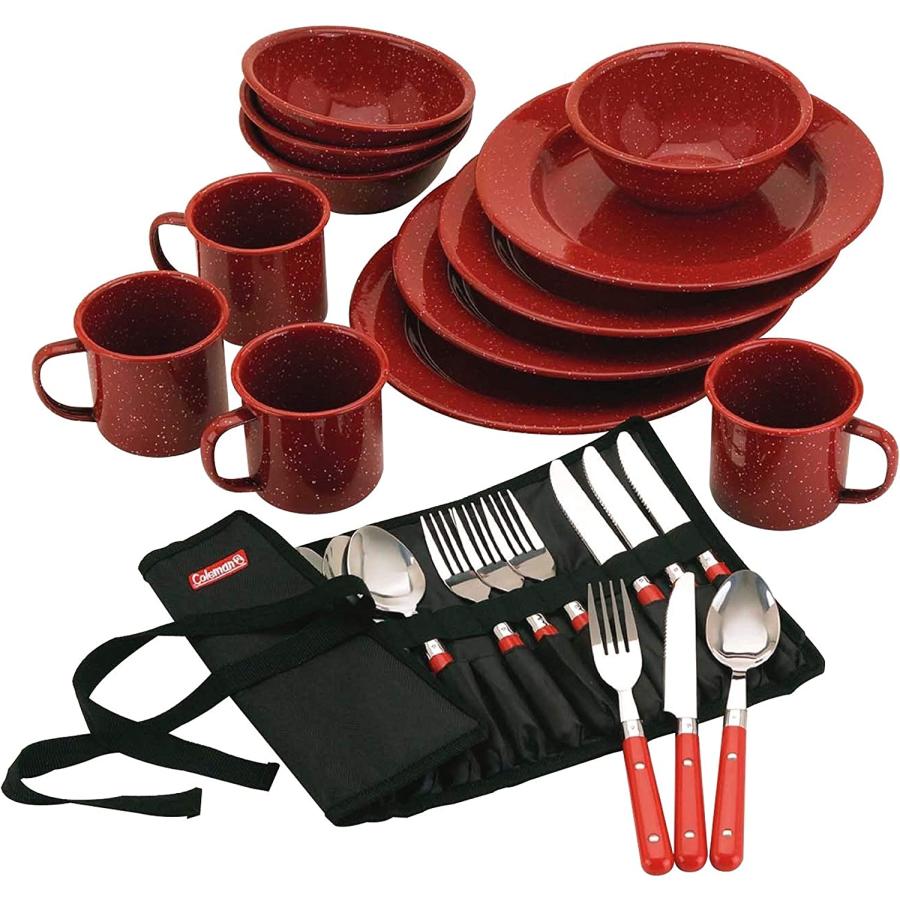 Coleman 24-Piece Enamel Dinnerware Set, Red | Coleman