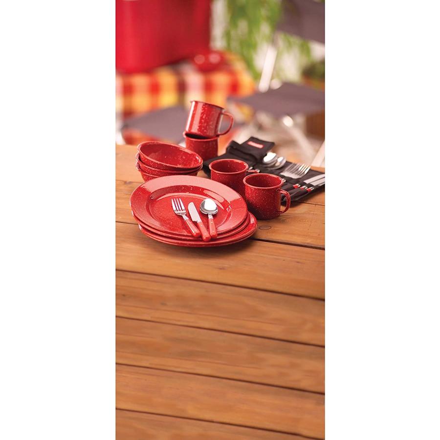 Coleman 24-Piece Enamel Dinnerware Set, Red | Coleman | 01