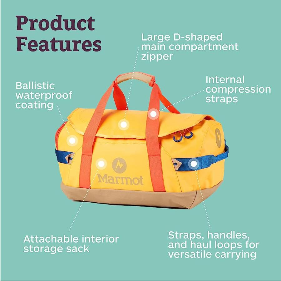 MARMOT UNISEX LONG HAULER TRAVEL DUFFEL BAG | DURABLE, WEATHER- RESISTANT | 2300CI (35 LITER), SOLAR/SHETLAND, SMALL | Marmot | 03