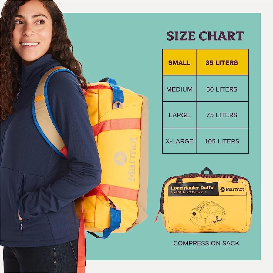 MARMOT UNISEX LONG HAULER TRAVEL DUFFEL BAG | DURABLE, WEATHER- RESISTANT | 2300CI (35 LITER), SOLAR/SHETLAND, SMALL | Marmot | 05