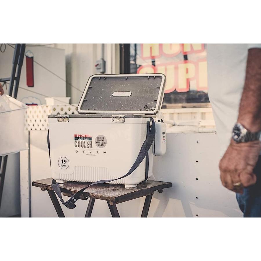 ENGEL 19QT LIVE BAIT COOLER BOX WITH 2ND GEN 2-SPEED PORTABLE AERATOR PUMP. FISHING BAIT STATION AND MINNOW BUCKET FOR SHRIMP, MINNOWS, AND OTHER |  | 05