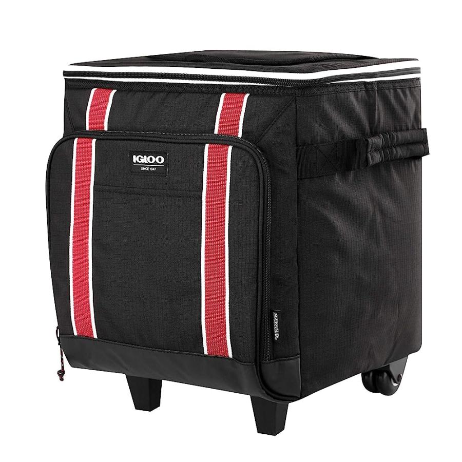 IGLOO 40 CAN LARGE PORTABLE INSULATED SOFT COOLER WITH ROLLING WHEELS, BLACK/RED | igloo | 01