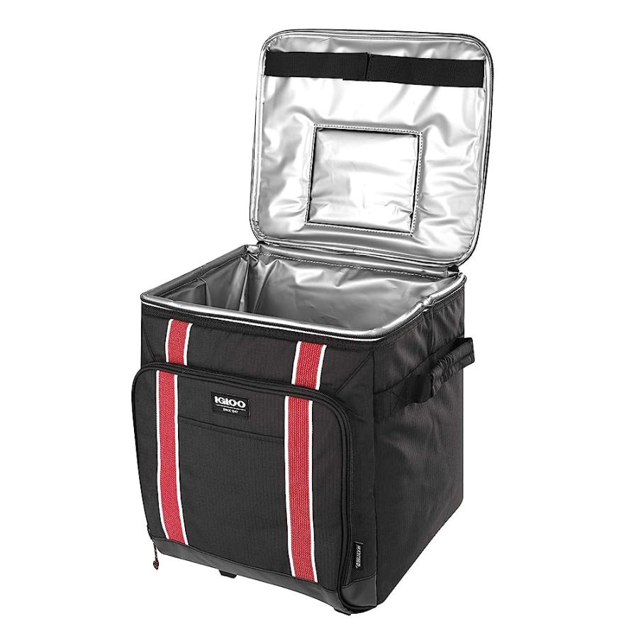 IGLOO 40 CAN LARGE PORTABLE INSULATED SOFT COOLER WITH ROLLING WHEELS, BLACK/RED | igloo | 04