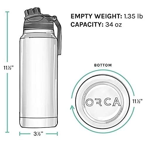 ORCA HYDRA 34 OZ. 18/8 STAINLESS STEEL INSULATED WATER BOTTLE, SCREW TOP SPORTS BOTTLE, POWDER COATED, WITH SILICONE GRIP WHALE TALE HANDLE, TOP | LES CREATIONS | 03