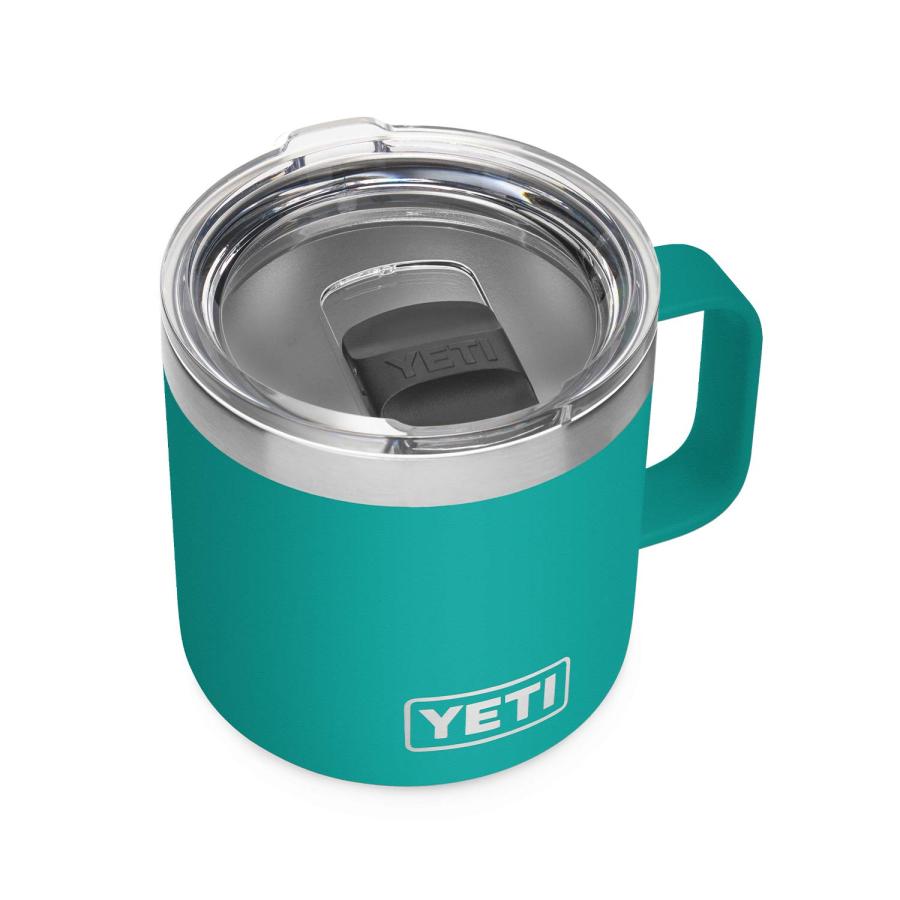 YETI Rambler 14オンス マグカップ マグスライダー蓋付き 真空断熱 ステンレス製、アクアファーブルー | YETI
