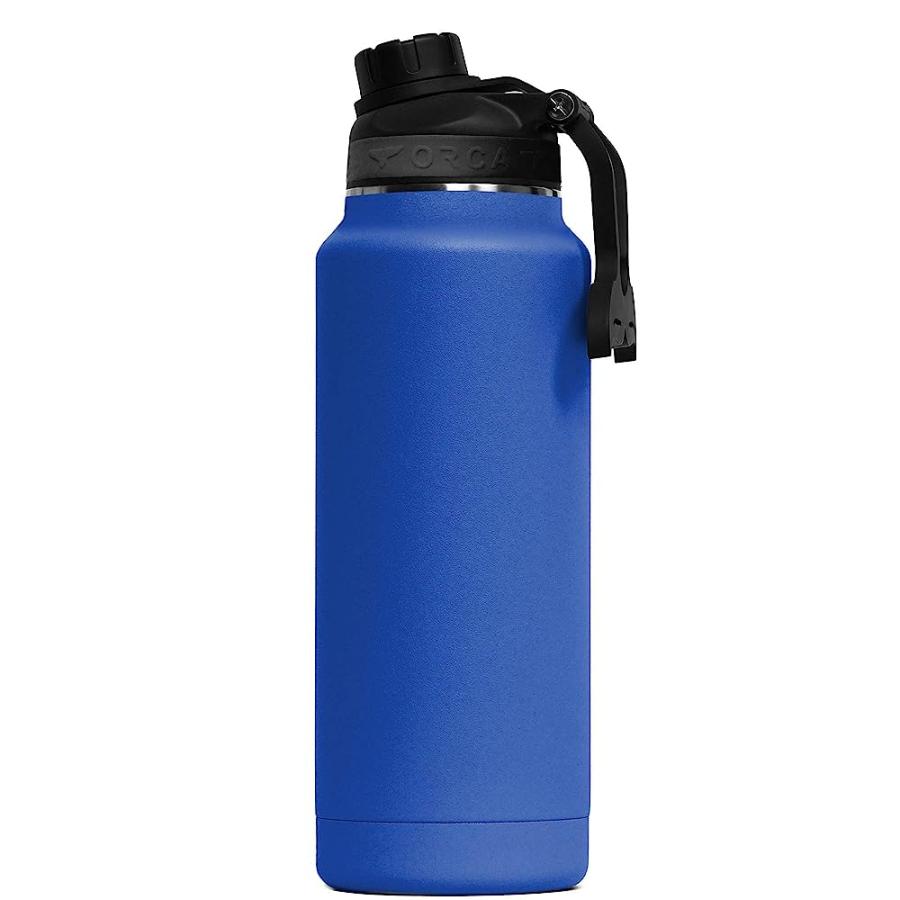 ORCA HYDRA 34 OZ. 18/8 STAINLESS STEEL INSULATED WATER BOTTLE, SCREW TOP SPORTS BOTTLE, POWDER COATED, WITH SILICONE GRIP WHALE TALE HANDLE, TOP | LES CREATIONS