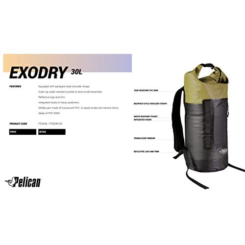 PELICAN EXODRY 30L LARGE DRYBAG BLACK WATERPROOF BACKPACK-TYPE SHOULDER STRAPS THICK & LIGHTWEIGHT ROLL TOP COMPRESSION KEEPS GEAR DRY FOR KAYAKI | PELICAN PRODUCTS | 04