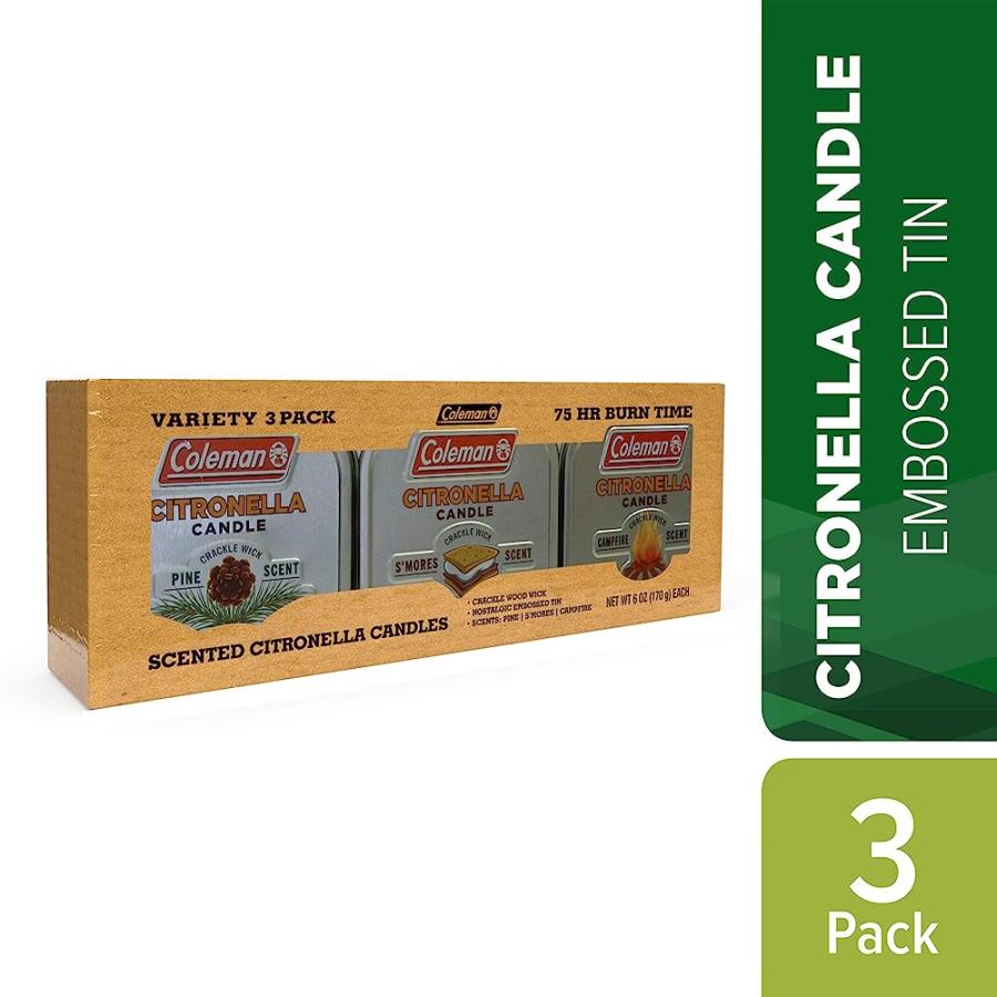 COLEMAN SCENTED TIN CITRONELLA CANDLE - 3 PACK, S'MORES, PINE AND CAMPFIRE | Coleman | 01