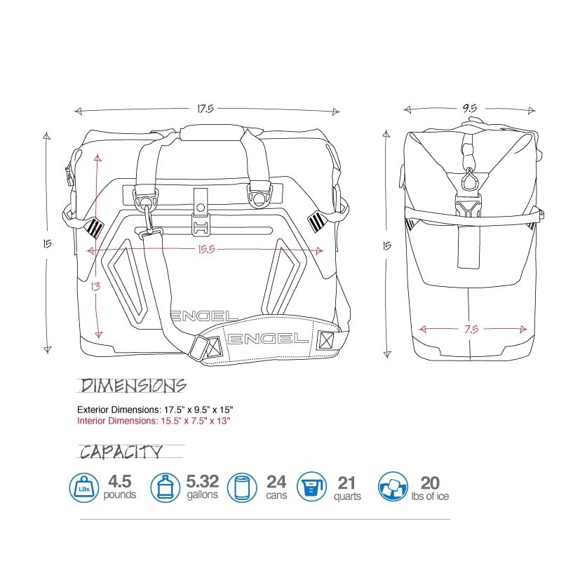 ENGEL HD20-LG RED 22 QUART HEAVY-DUTY SOFT SIDED COOLER BAG LIGHT GRAY/RED |  | 02