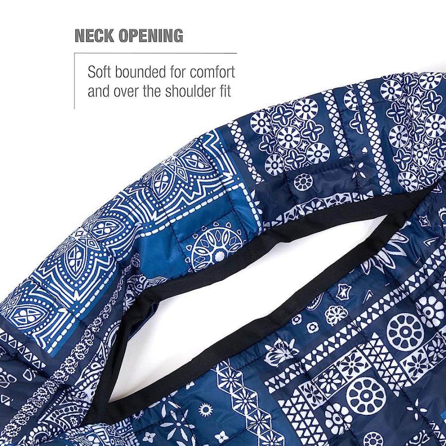 HELINOX BLONCHO WEARABLE INSULATED PONCHO BLANKET WITH ADJUSTABLE HEM, BLUE & RED BANDANA | Helinox | 02