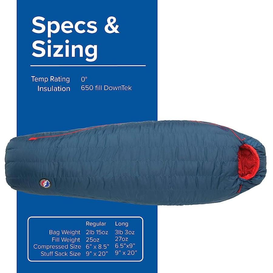 BIG AGNES ANVIL HORN (650 DOWNTEK) SLEEPING BAG, 0 DEGREE, LONG, LEFT ZIP | BIG AGNES | 03