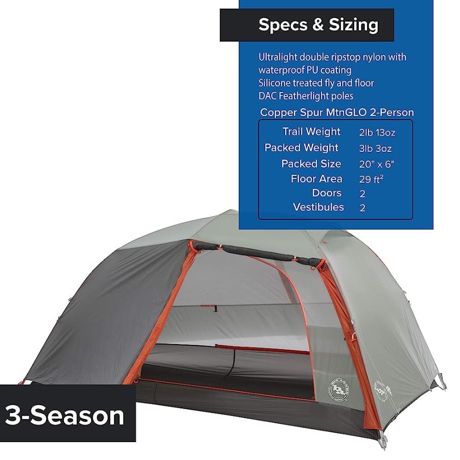 BIG AGNES COPPER SPUR HV UL MTNGLO BACKPACKING TENT, 2 PERSON | BIG AGNES | 03