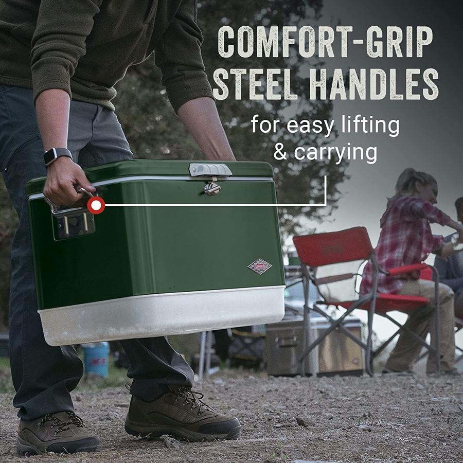 Coleman Cooler Steel-Belted Cooler Keeps Ice Up to 4 Days 54-Quart Cooler for Camping, BBQs, Tailgating & Outdoor Activities | Coleman | 02