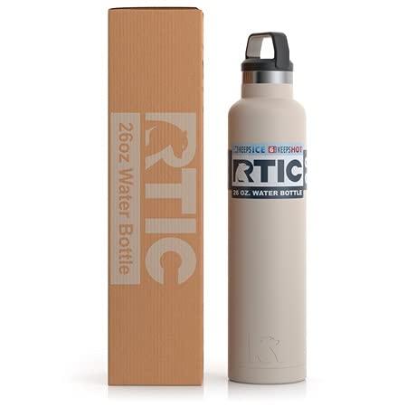 RTIC 26 OZ VACUUM INSULATED WATER BOTTLE, METAL STAINLESS STEEL DOUBLE WALL INSULATION, BPA FREE REUSABLE, LEAK-PROOF THERMOS FLASK FOR HOT AND C |  | 02