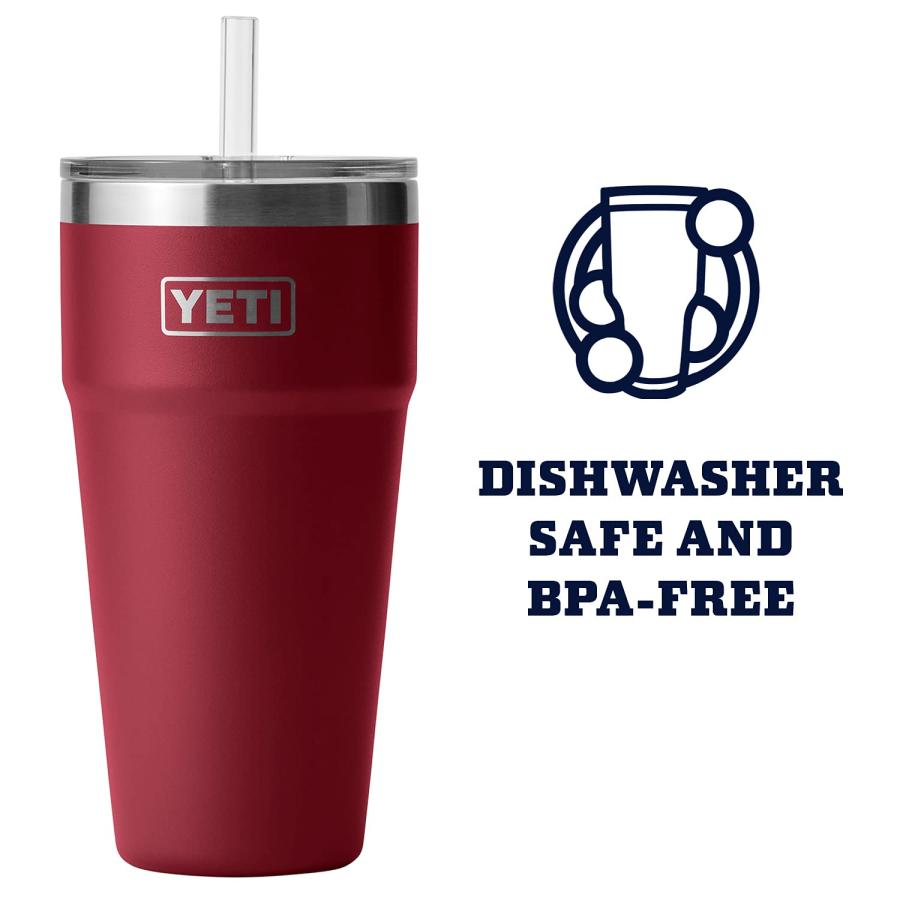 YETI Rambler 26オンス ストローカップ ストロー蓋付き 真空断熱 ステンレス製、ハーベストレッド | YETI | 02