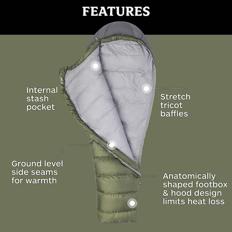 MARMOT IRONWOOD MUMMY SLEEPING BAG | DOWN-FILLED, LIGHTWEIGHT, 30-DEGREE RATING, BOMBER GREEN/STEEL ONYX, LONG | Marmot | 03