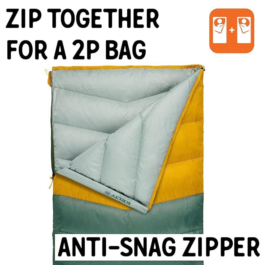 KELTY GALACTIC DOWN 30 DEGREE SLEEPING BAG, 550 FILL POWER RDS TRACKABLE DOWN, BACKPACKING AND CAMPING, ZIP TOGETHER FOR 2P SLEEPING BAG (DUCK GR | KELTY | 02