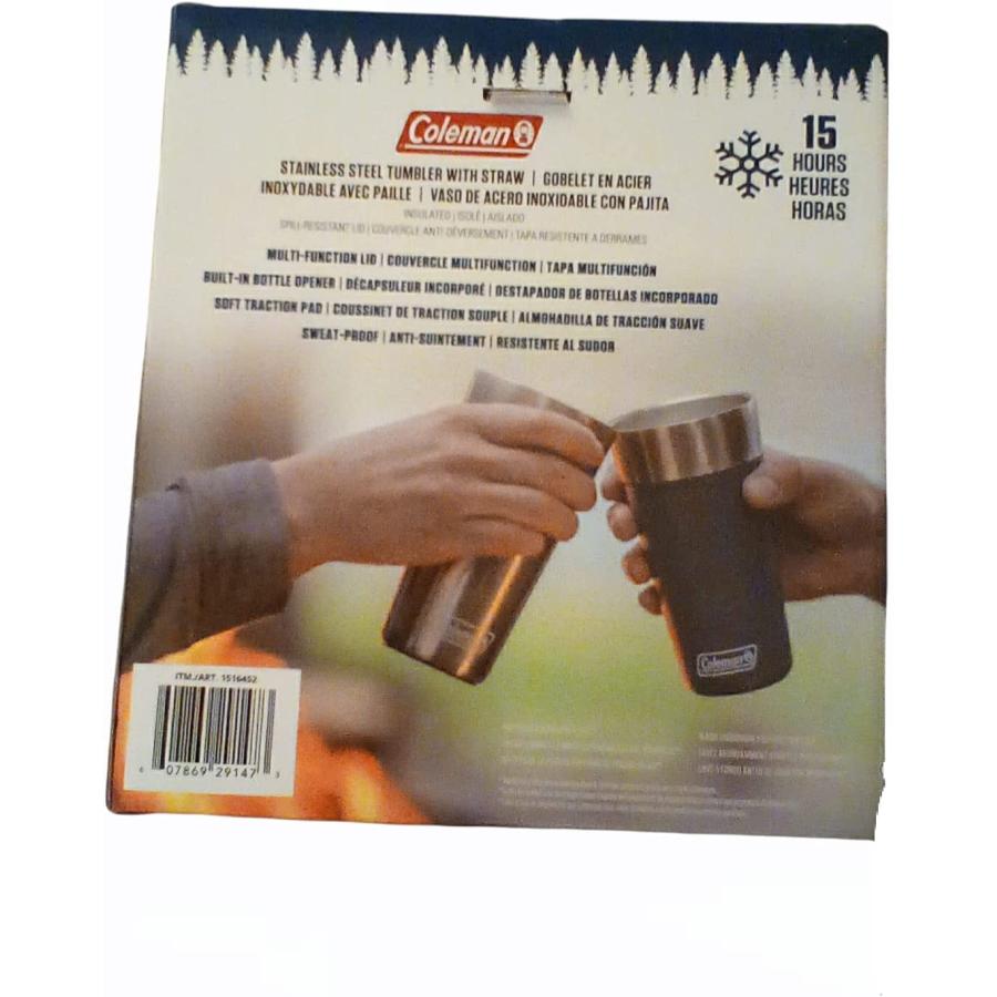 Coleman Stainless Steel Tumbler with Straw, 15 Hours, 2 Pack, Multi-Function Lid, Spill-Resistant Lid, Bottle Opener | Coleman | 01