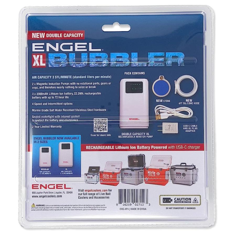 ENGEL EXTRA-LARGE ULTRA QUIET LITHIUM-ION USB RECHARGEABLE LIVE BAIT AERATOR PUMP & BUBBLER WITH UNIVERSAL CLIP FITS MOST BAIT BUCKETS (WHITE) |  | 03