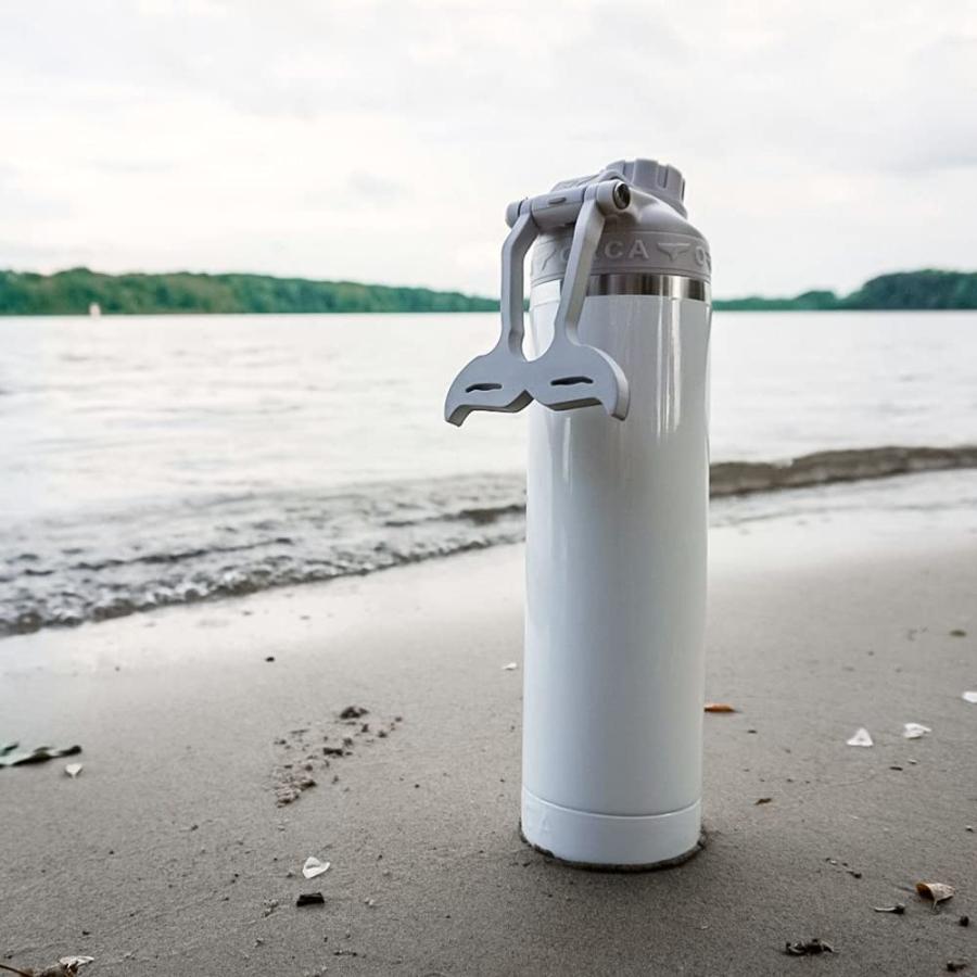 ORCA HYDRA 22 OZ. 18/8 STAINLESS STEEL INSULATED WATER BOTTLE, SCREW TOP SPORTS BOTTLE, POWDER COATED, WITH SILICONE GRIP WHALE TALE HANDLE, TOP | LES CREATIONS | 04