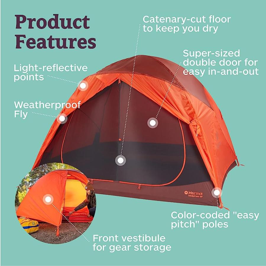 MARMOT MIDPINES 4-PERSON TENT | WEATHER-RESISTANT AND DURABLE, RED SUN/PICANTE | Marmot | 04