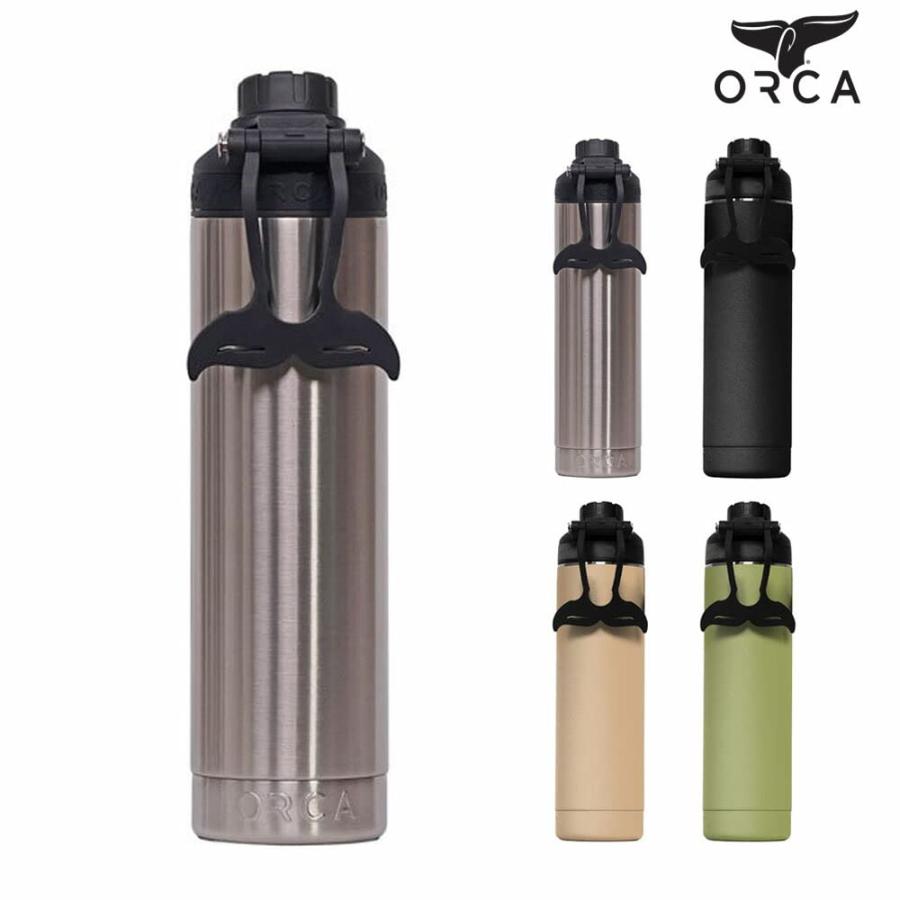 ORCA HYDRA 22 OZ. 18/8 STAINLESS STEEL INSULATED WATER BOTTLE, SCREW TOP SPORTS BOTTLE, POWDER COATED, WITH SILICONE GRIP WHALE TALE HANDLE, TOP | LES CREATIONS | 01