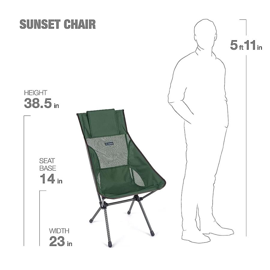 HELINOX SUNSET CHAIR LIGHTWEIGHT, HIGH-BACK, COMPACT, COLLAPSIBLE CAMPING CHAIR, FOREST GREEN, WITH POCKETS | Helinox | 03
