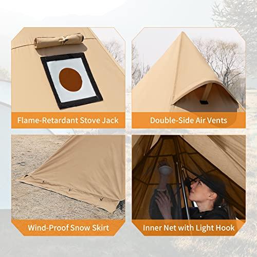 KINGCAMP HOT TENT WITH STOVE JACK, WINTER COTTON HOT TEEPEE TENT WITH SNOW SKIRT, SET-UP RAINFLY, FOR GLAMPING, CAMPING, HIKING, WIND-PROOFM, RAI | KingCamp | 06