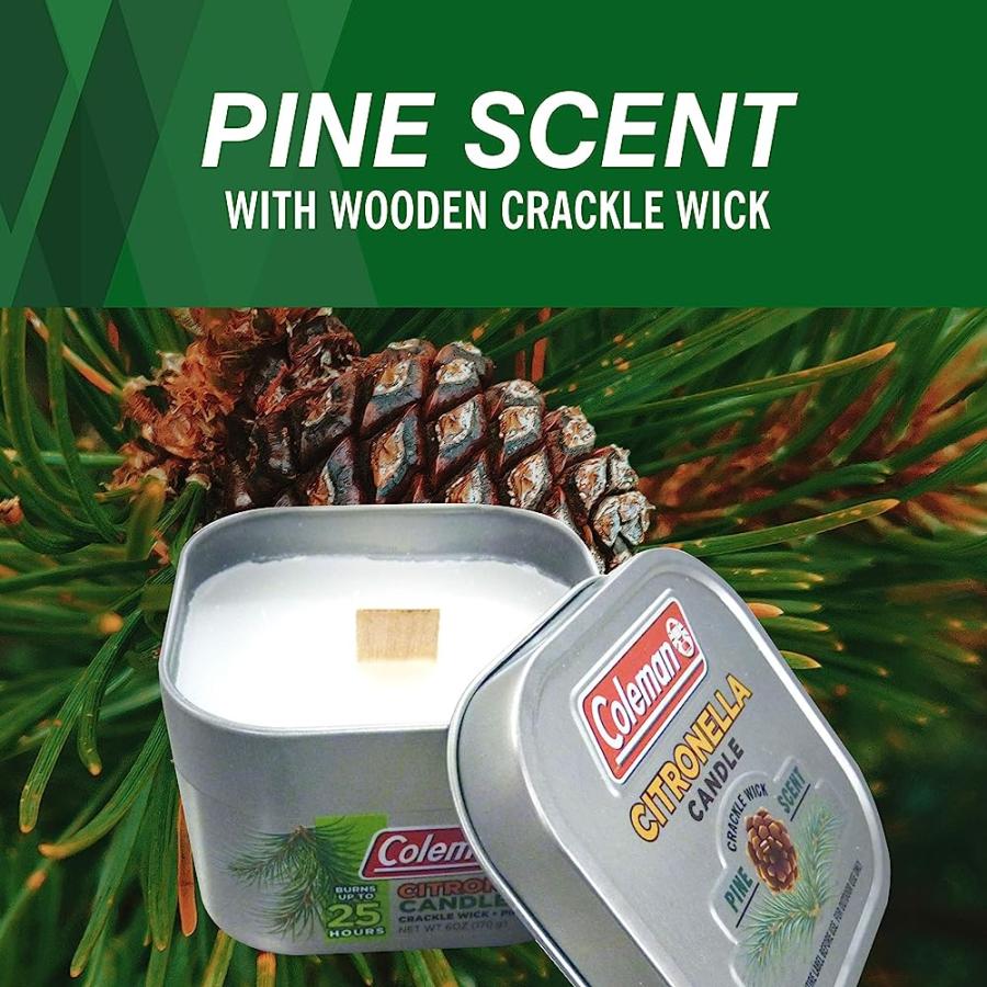 COLEMAN PINE SCENTED CITRONELLA CANDLE WITH WOODEN CRACKLE WICK - 6 OZ TIN | Coleman | 03