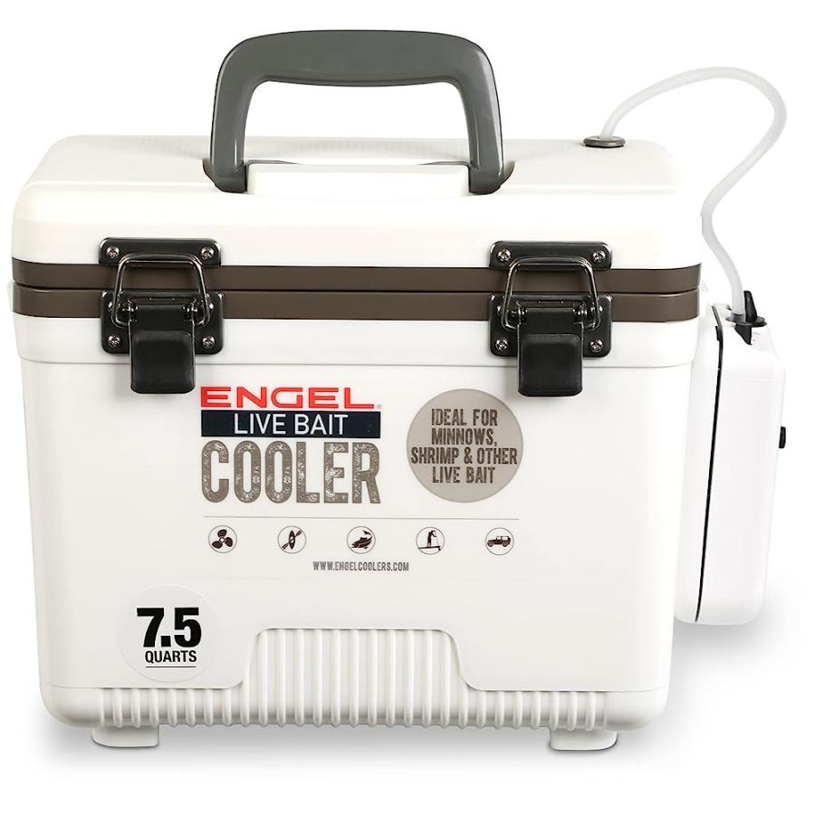 ENGEL 7.5QT LIVE BAIT COOLER BOX WITH 2ND GEN 2-SPEED PORTABLE AERATOR PUMP. FISHING BAIT STATION AND MINNOW BUCKET FOR SHRIMP, MINNOWS, AND OTHE | 