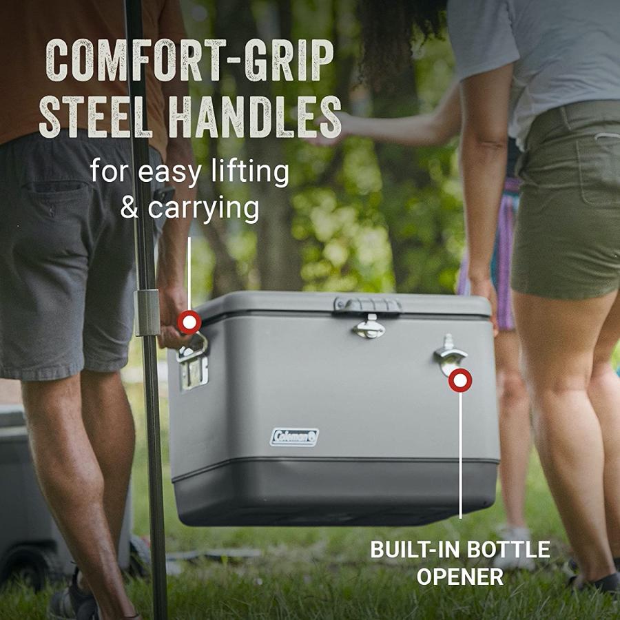 Coleman Reunion Insulated Portable Ice Chest, 54qt Steel Belted Leak Resistant Cooler with Heavy Duty Latch, Handles and Drain | Coleman | 02