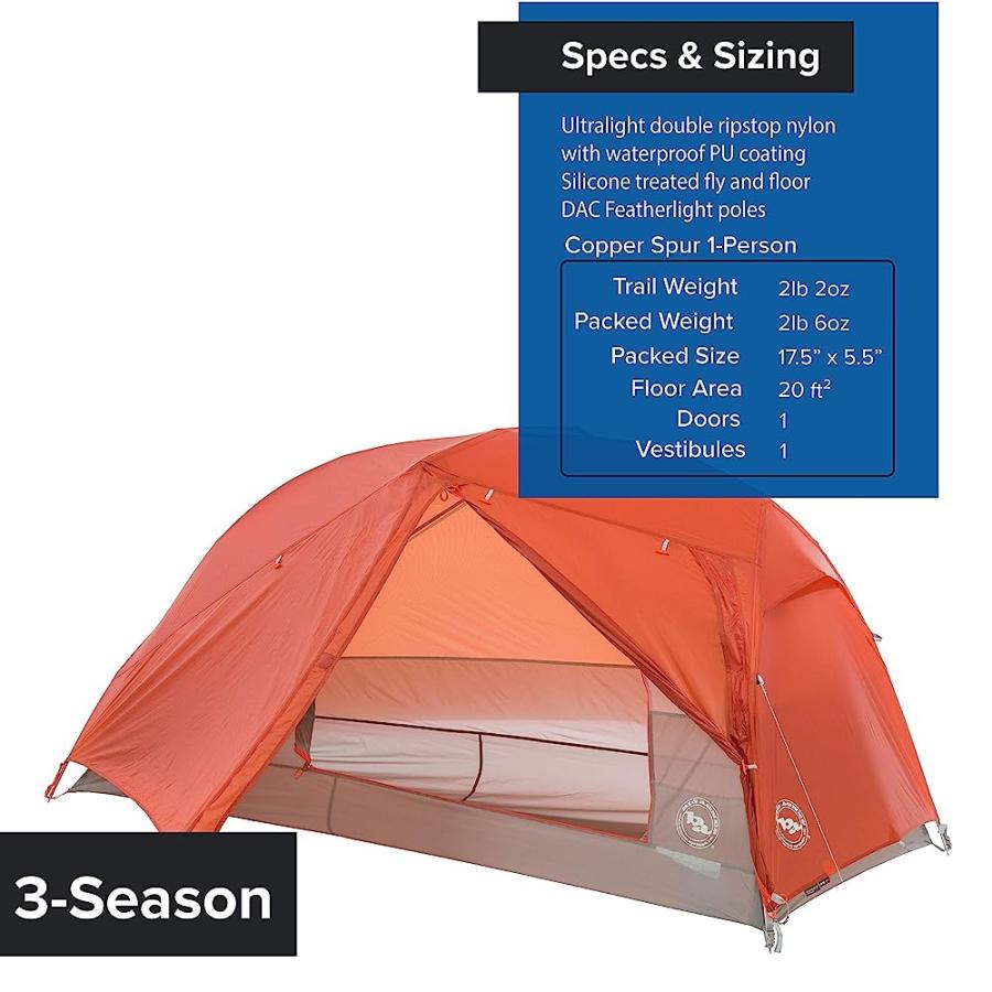 BIG AGNES COPPER SPUR HV UL BACKPACKING TENT, 1 PERSON (ORANGE) | BIG AGNES | 03