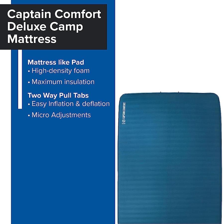 BIG AGNES CAPTAIN COMFORT DELUXE CAMP SELF INFLATING SLEEPING PAD, DOUBLE WIDE, GIBRALTAR SEA, (52X78) | BIG AGNES | 01