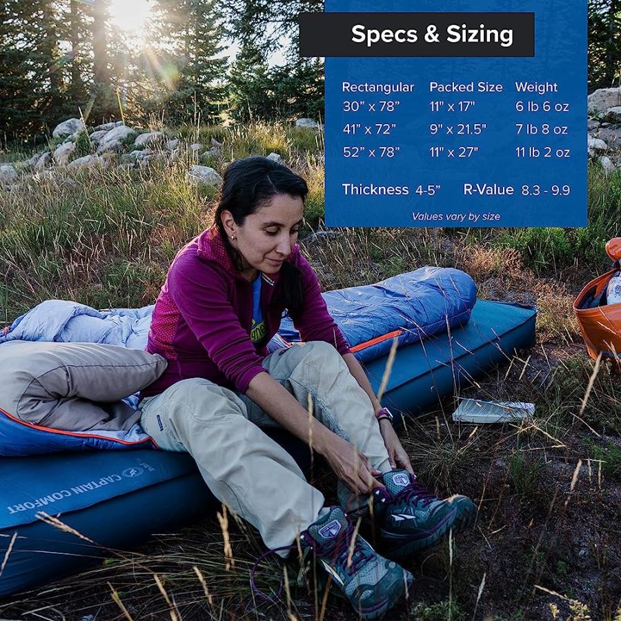 BIG AGNES CAPTAIN COMFORT DELUXE CAMP SELF INFLATING SLEEPING PAD, DOUBLE WIDE, GIBRALTAR SEA, (52X78) | BIG AGNES | 03