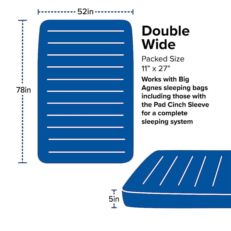 BIG AGNES CAPTAIN COMFORT DELUXE CAMP SELF INFLATING SLEEPING PAD, DOUBLE WIDE, GIBRALTAR SEA, (52X78) | BIG AGNES | 05