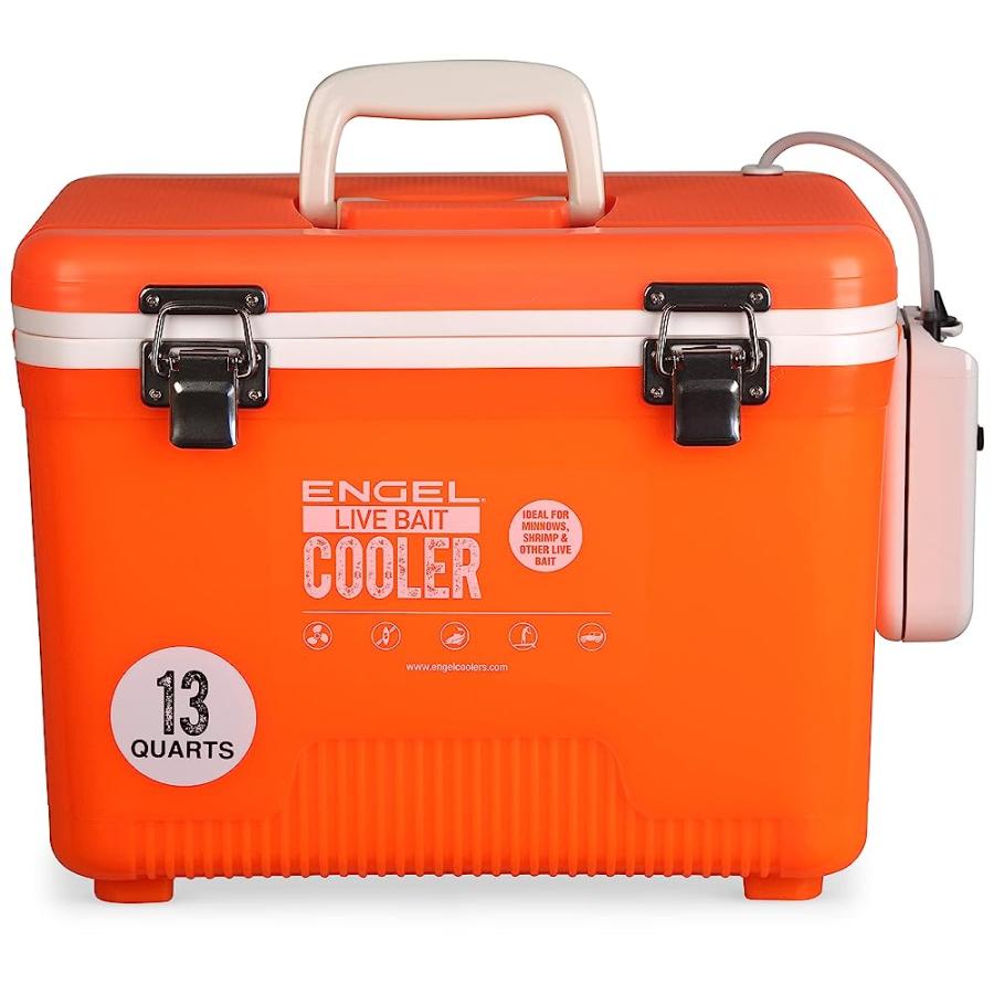 ENGEL ENGLBC13-N-OHV 13QT LIVE BAIT COOLER WITH 2ND GENERATION 2X2 PORTABLE AERATOR PUMP ORANGE | 
