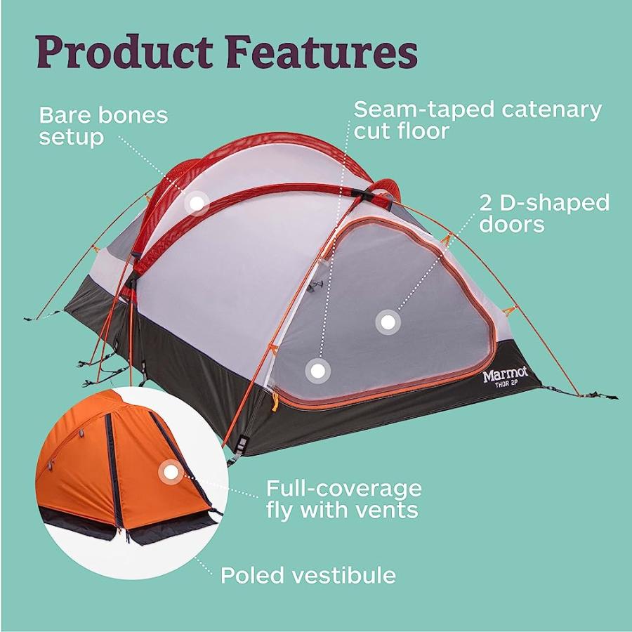 MARMOT THOR 2-PERSON TENT | EASY SET-UP, WATER-RESISTANT, STORM READY, BLAZE, 2 PERSON | Marmot | 03