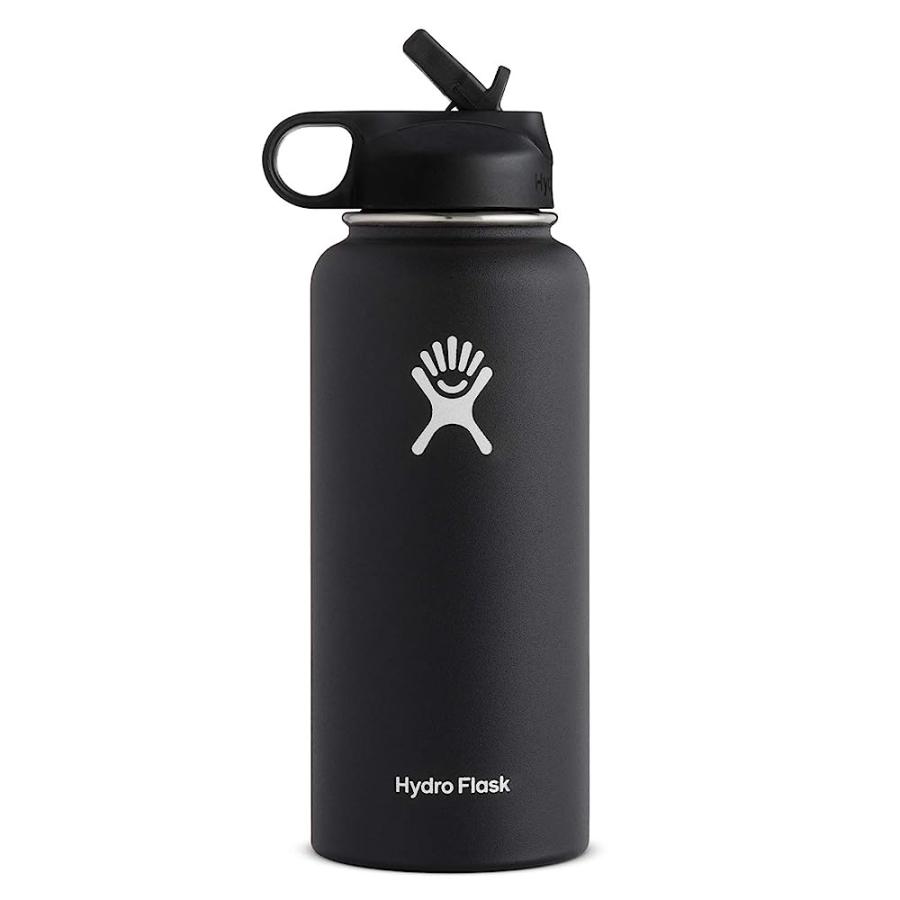 HYDRO FLASK VACUUM INSULATED STAINLESS STEEL WATER BOTTLE WIDE MOUTH WITH STRAW LID (BLACK, 40-OUNCE) | HYDRO FLASK